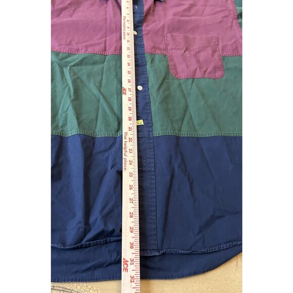 VTG 90s Shirt Mens L Colorblock retro button down 100% Cotton Hip Hop - Picture 7 of 10